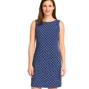 Mario‎ Serrani Sheath Dress Size 2 Blue Geometric Sleeveless Modern Chic Coastal